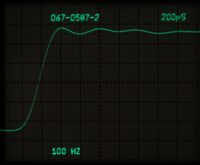 7104 rise time measurement. 150 ps risetime pulse from 067-0587-02 at 100 Hz repetition rate. Measured 240 ps (corrected for 150 ps fixture rise time: 190 ns = 1.8 GHz)