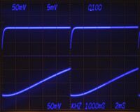 P6022 / passive term. @ 10 mA/Div (top) vs. P6021+134 (bottom), sawtooth @ 100 mAp-p, 100 Hz