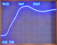 P6230 Rise time - Effect of using the "low inductance" ground lead - rise time 400 ps, bandwidth 875 MHz