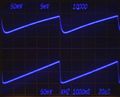 P6022 / passive term. @ 10 mA/Div (top) vs. P6021+134 (bottom), sawtooth @ 100 mAp-p, 10 kHz