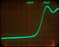 7S12 displaying the incident pulse from an S-52 (nom. < 25 ps) through an S-6 head (nom. < 30 ps)