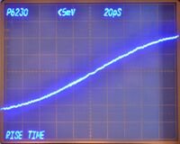 P6230 Rise time without ground lead: 9.2 * 20 ps = 184 ps (equiv. to 1.9 GHz bandwidth)